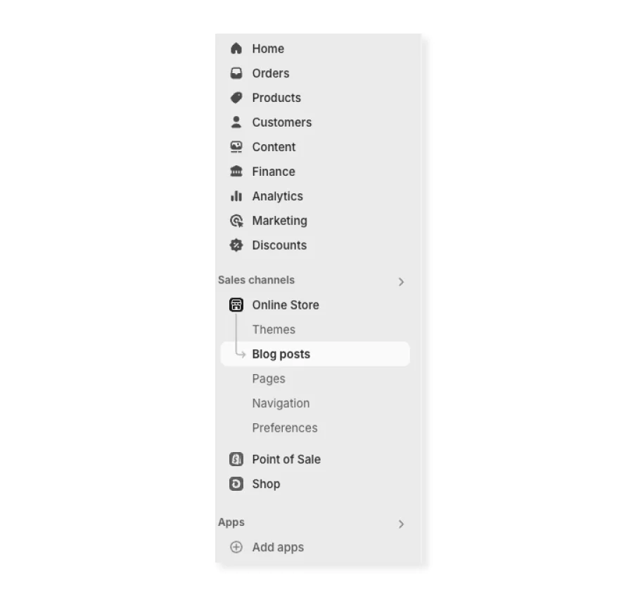 Shopify menu interface