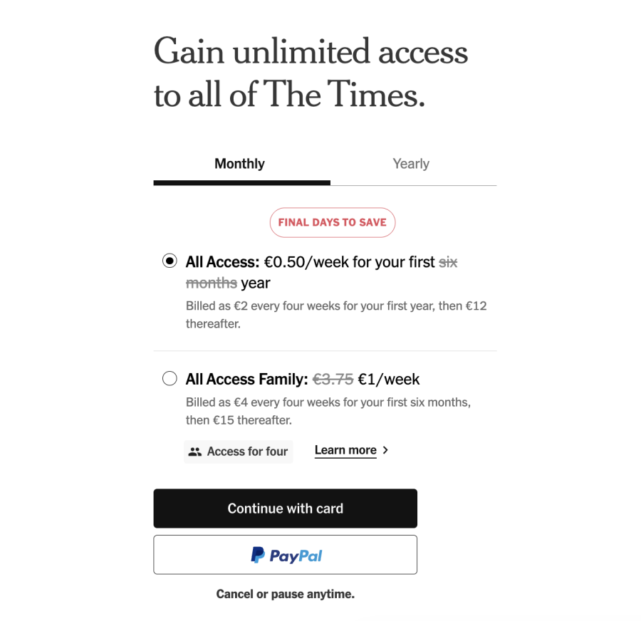 the times subscription model