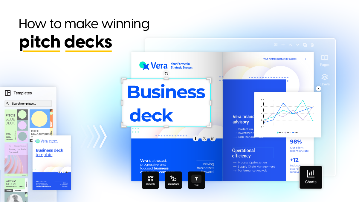 Cover for how to make winning pitch decks using platforms like Flipsnack