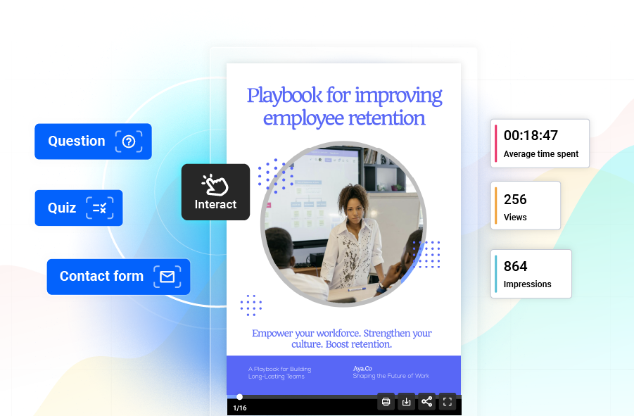 playbook for improving employee retention - question, quiz, and contact form statistics available in Flipsnack