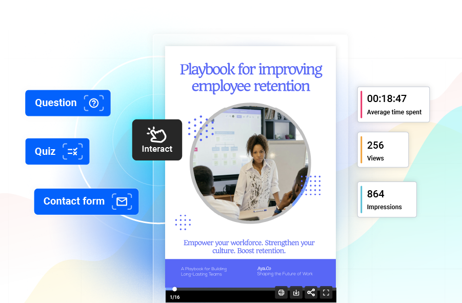 playbook for improving employee retention - question, quiz, and contact form statistics available in Flipsnack