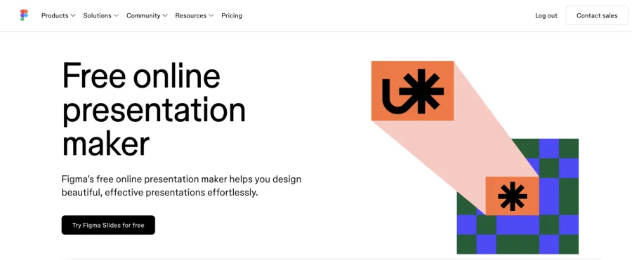 Figma Slides presentation tool showing design controls and reusable component libraries