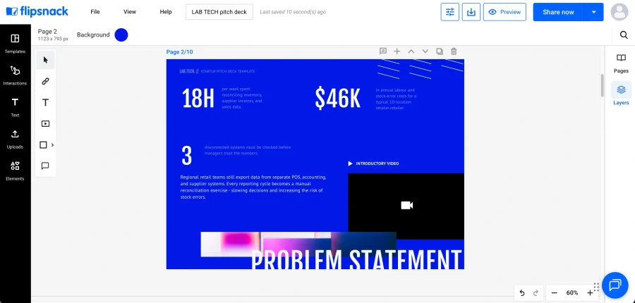 Problem slide showing hours lost per week, annual cost and number of disconnected systems