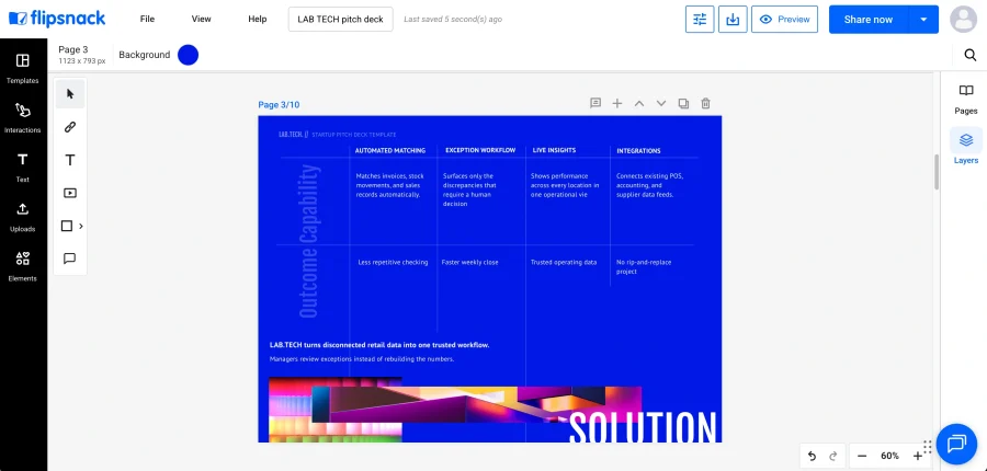 Solution slide mapping four product capabilities to the outcome each one delivers