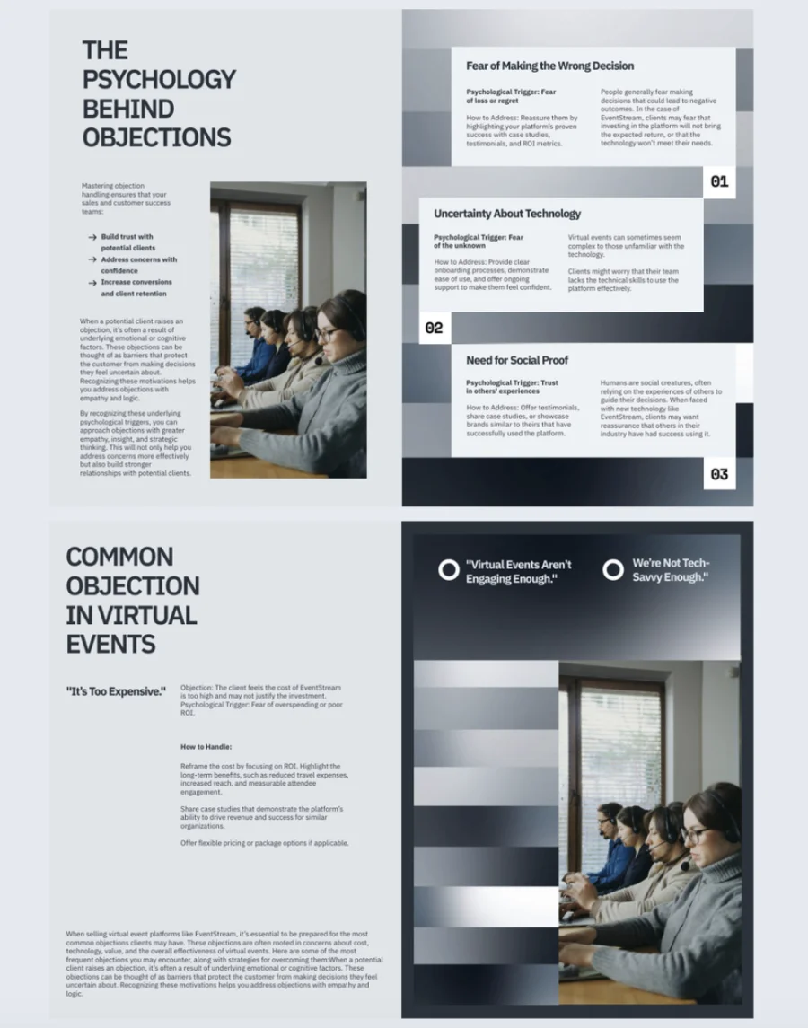 Objection handling training plan template made with Flipsnack