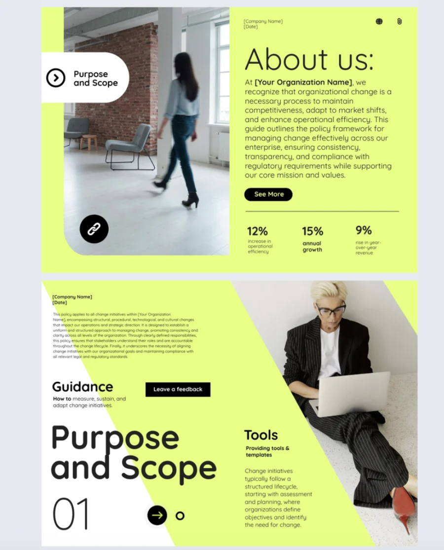Organizational change policy template made with Flipsnack