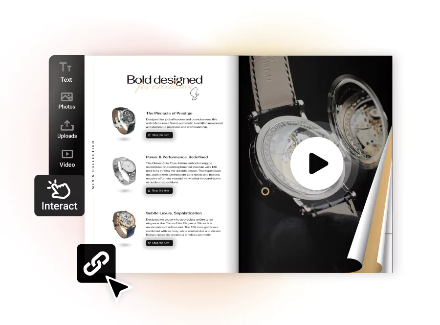 catalog interactions available in Flipsnack's Design Studio