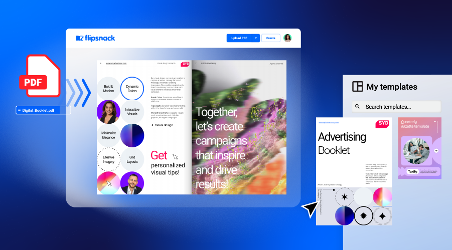 Upload a PDF marketing booklet or choose a template