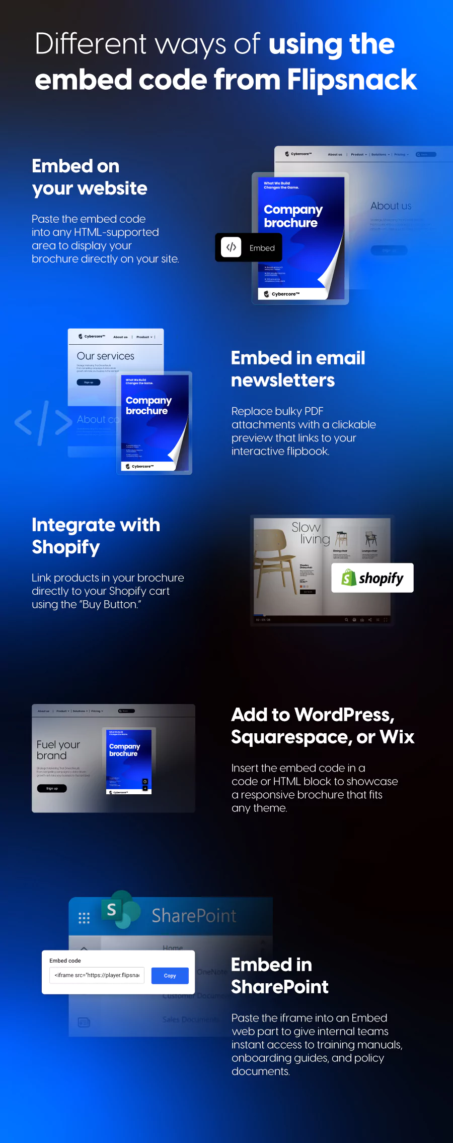 different ways of using the embed code from Flipsnack