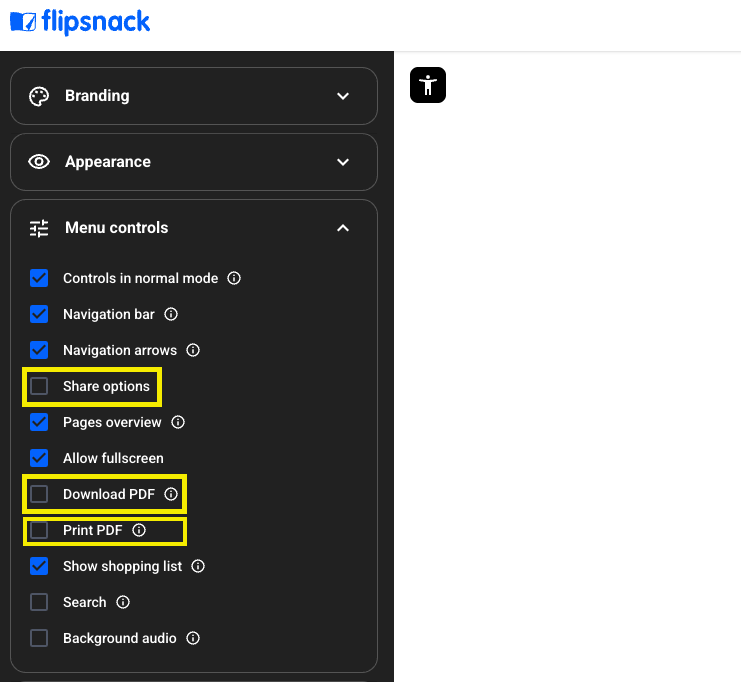flipbook share options