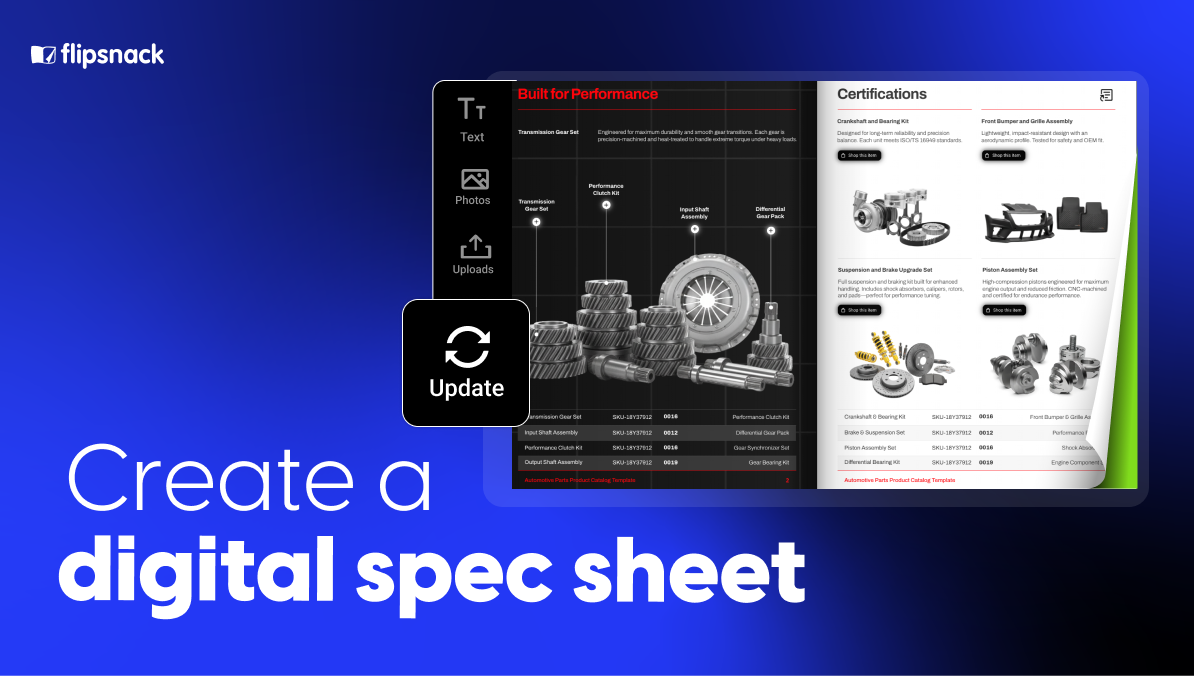 digital spec sheet created in Flipsnack that updates in real-time