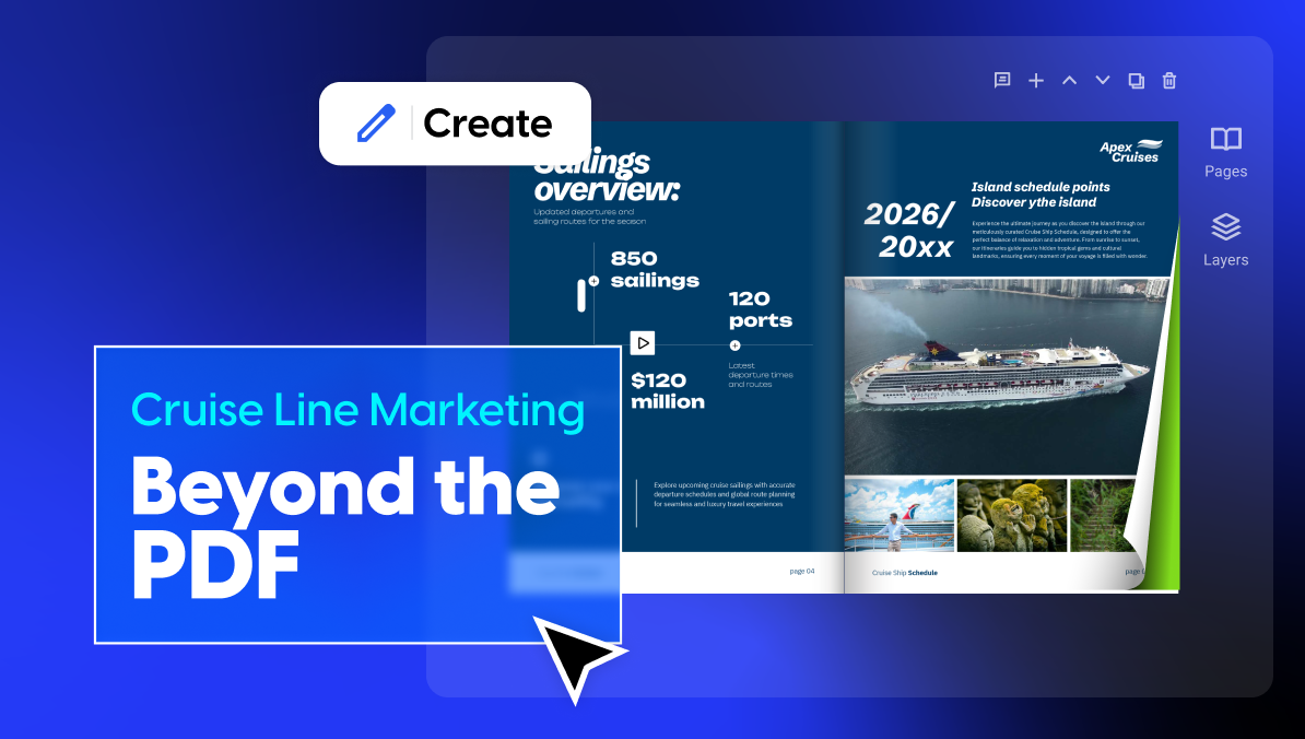 Cover image for a blog article around cruise ship marketing, the case against PDFs