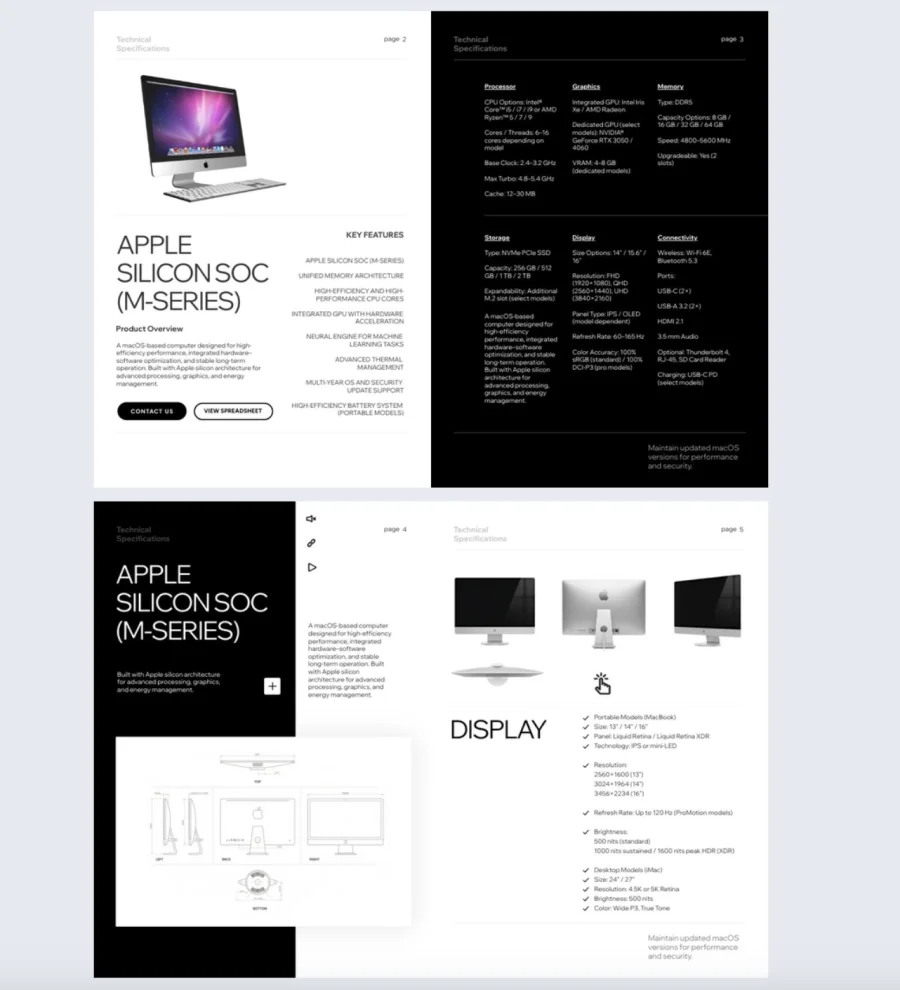  Interactive technical spec sheet template made in Flipsnack