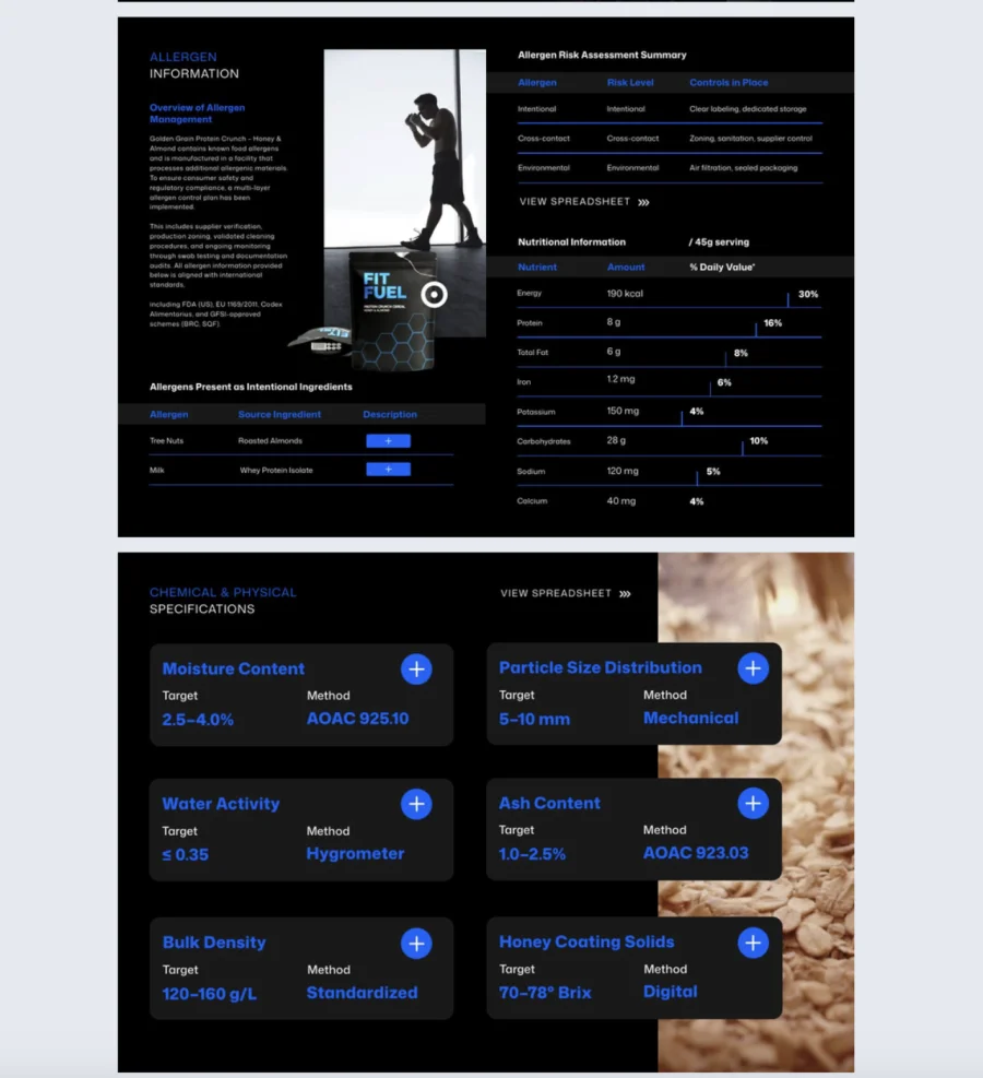 Editable food product spec sheet template made with Flipsnack