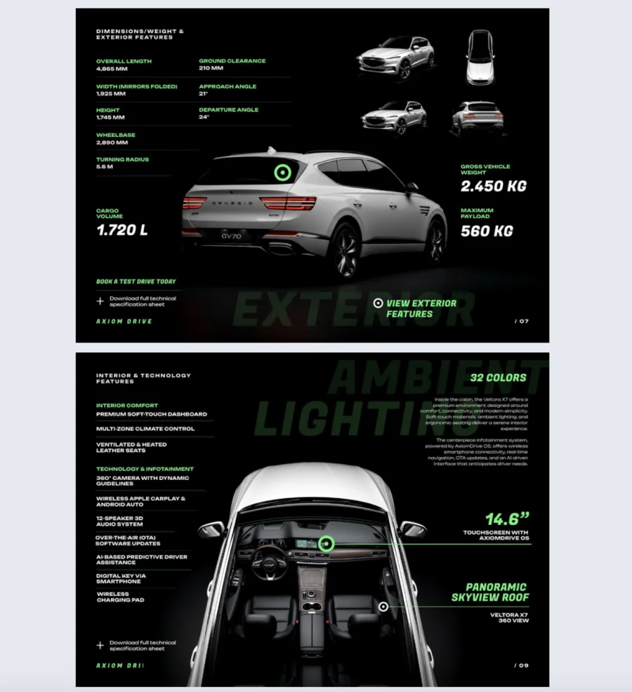 Interactive vehicle spec sheet template made with Flipsnack

