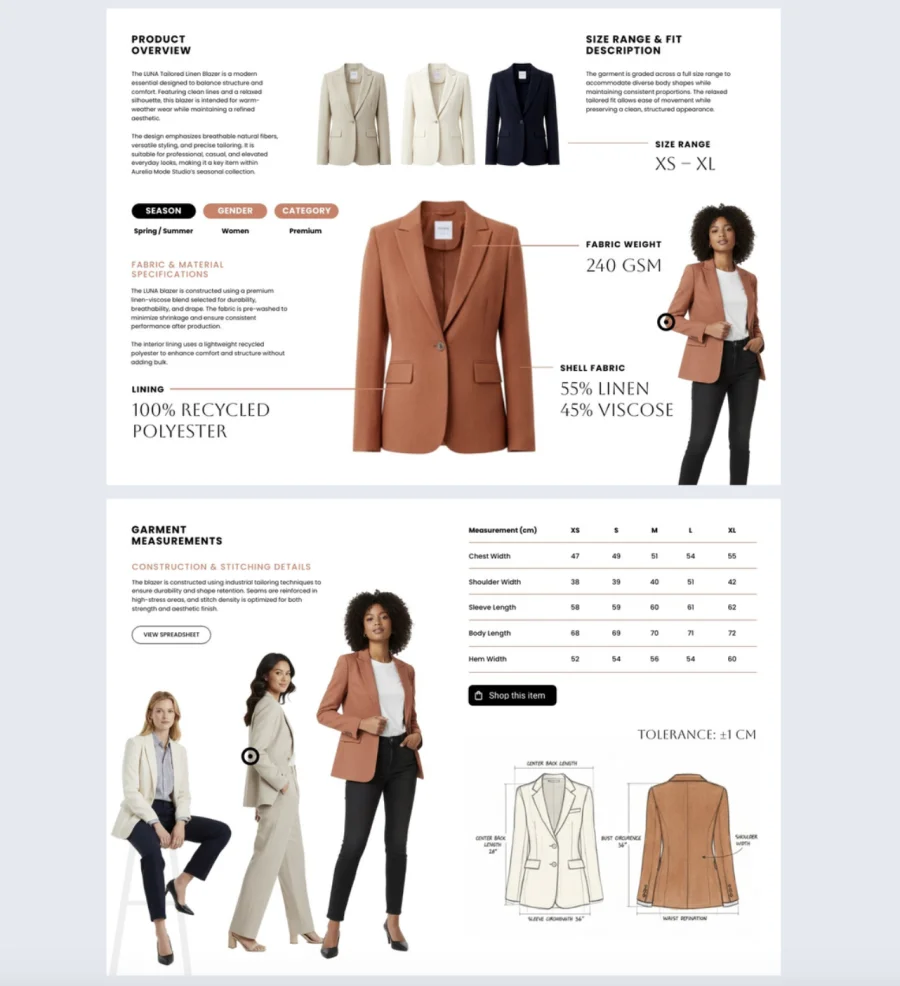 Interactive Fashion Spec Sheet Template made with Flipsnack