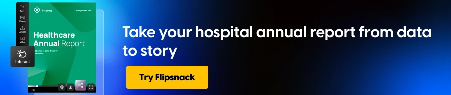 Banner with the text take your hospital annual report from data to story and a Try Flipsnack button