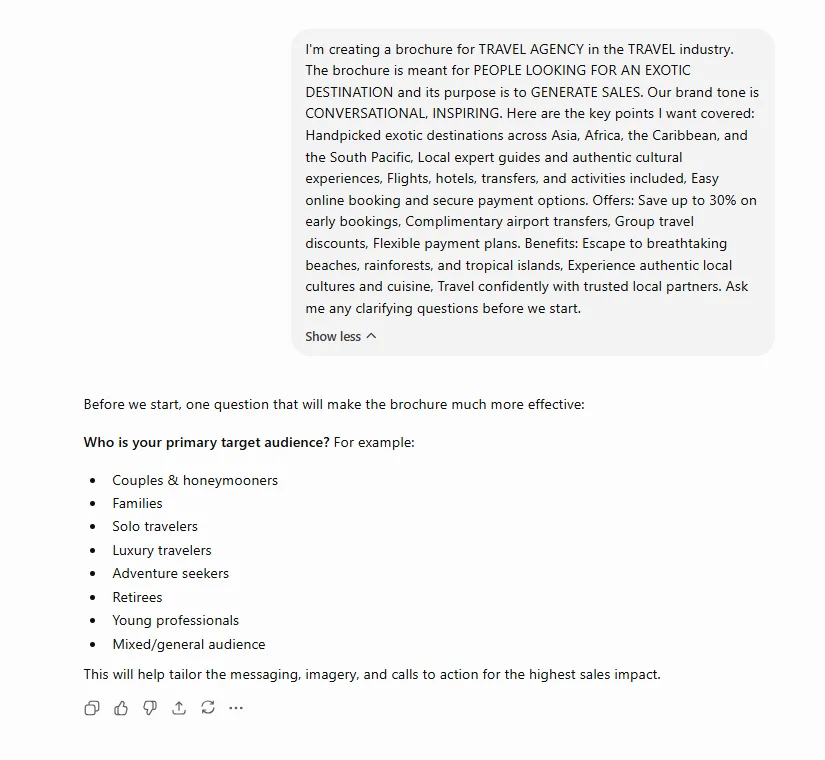 generate brochure copy with ChatGPT