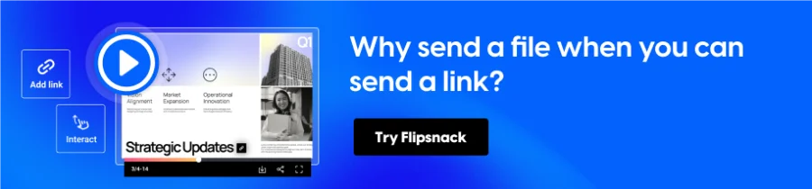 Flipsnack banner inviting readers to create an interactive presentation shared as a link