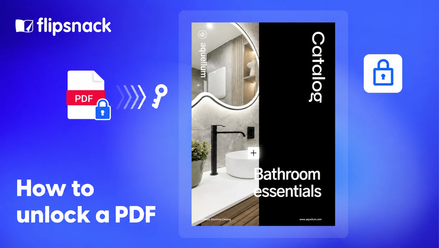 Locked PDF with a key and editable digital catalog illustrating how to unlock a PDF.