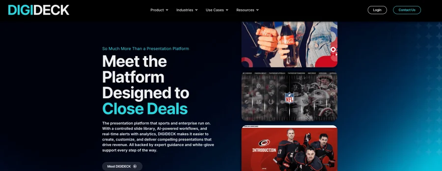 DIGIDECK homepage showing personalized enterprise sales presentations built from approved content