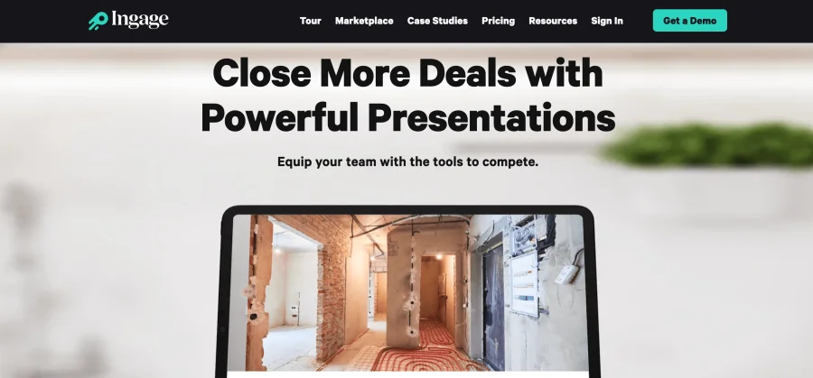 Ingage homepage showing interactive presentations built for live sales meetings