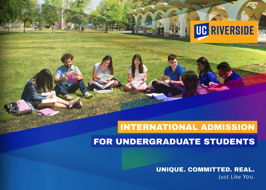 UC Riverside international admission brochure cover and clickable contents menu in landscape format